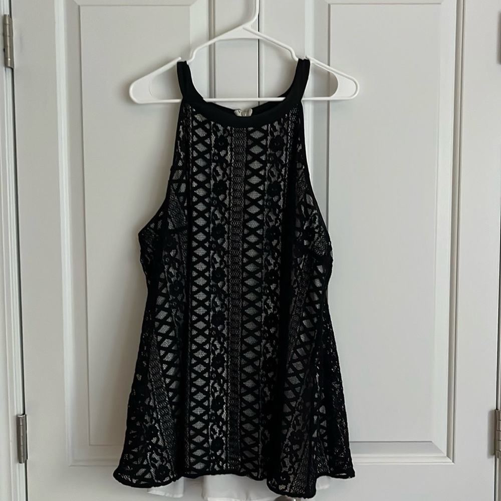 Alfani black lace over white underlay tank top.